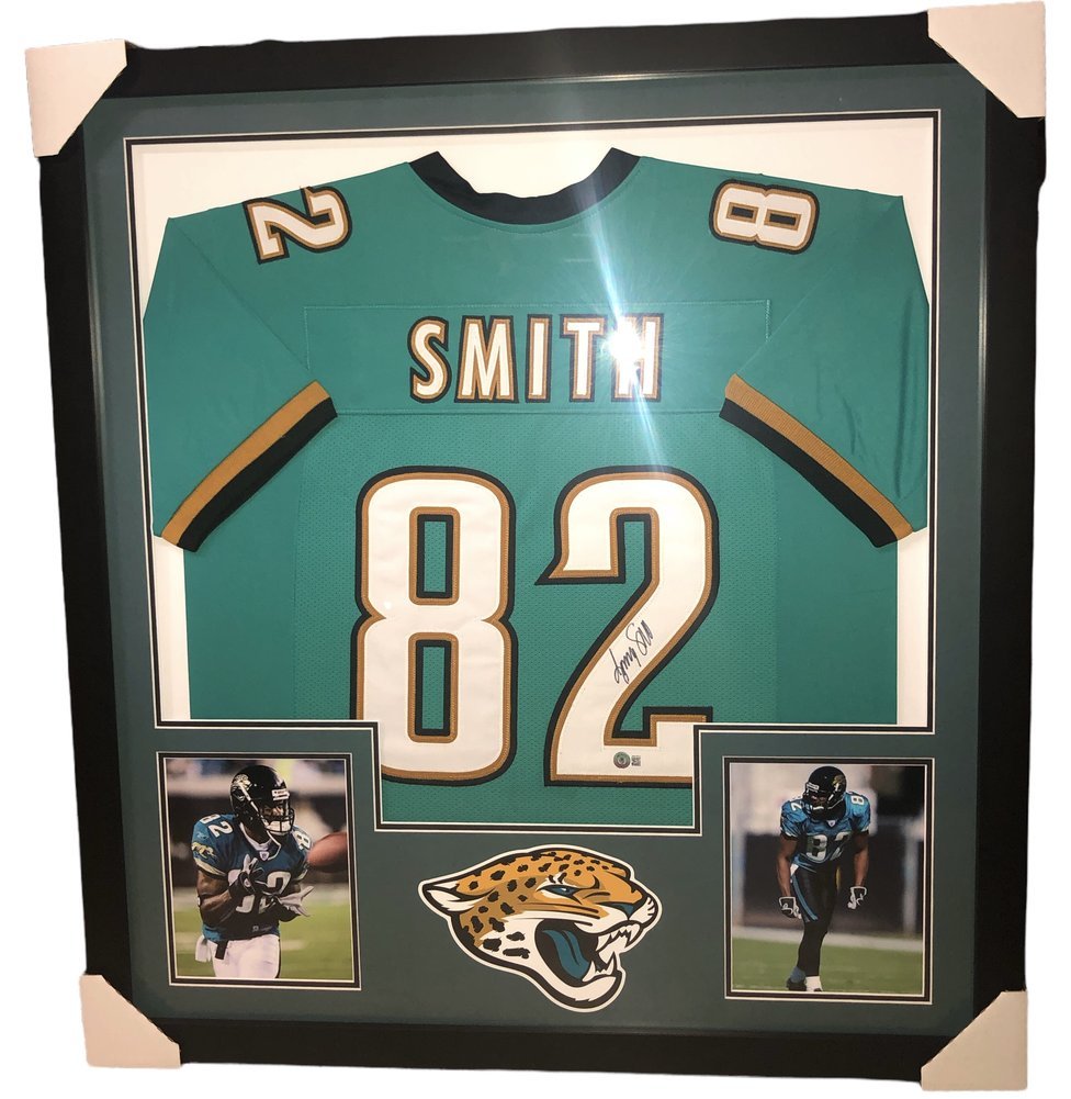 Jimmy Smith Signed Jacksonville Jaguars Deluxe Framed Teal Jersey - Beckett