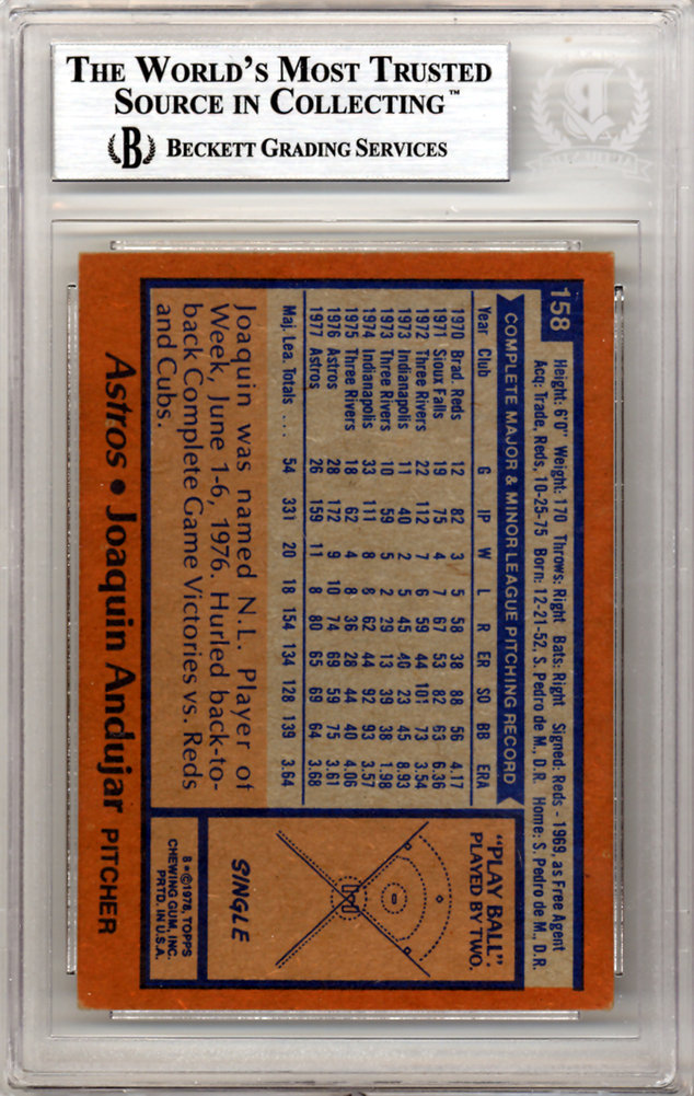 Joaquin Andujar Autographed 1978 Topps Card #158 Houston Astros Beckett Beckett Image a