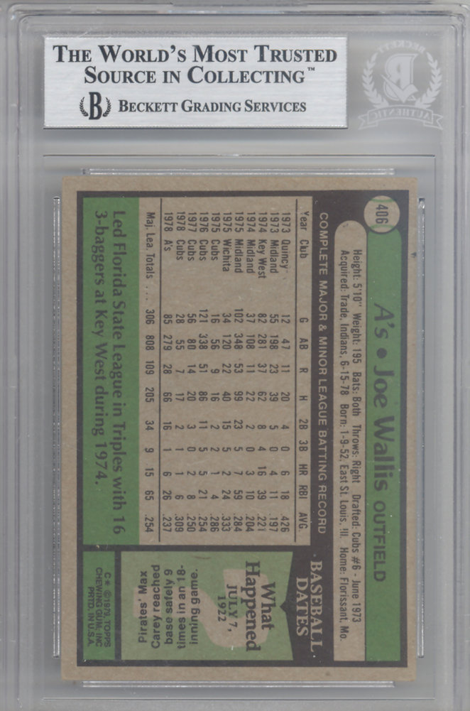 Joe Wallis Autographed 1979 Topps Card #406 Oakland A's Beckett Beckett Image a
