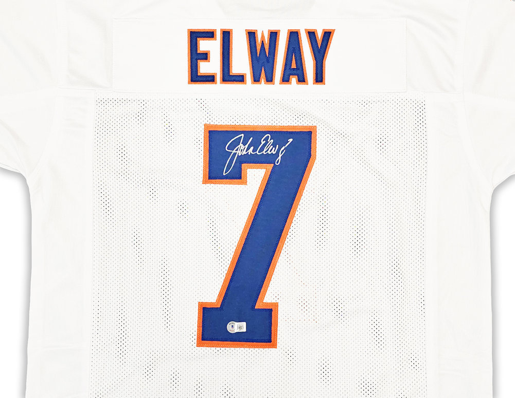 Denver Broncos John Elway Autographed White Jersey Beckett Beckett Witness #220369 Image a