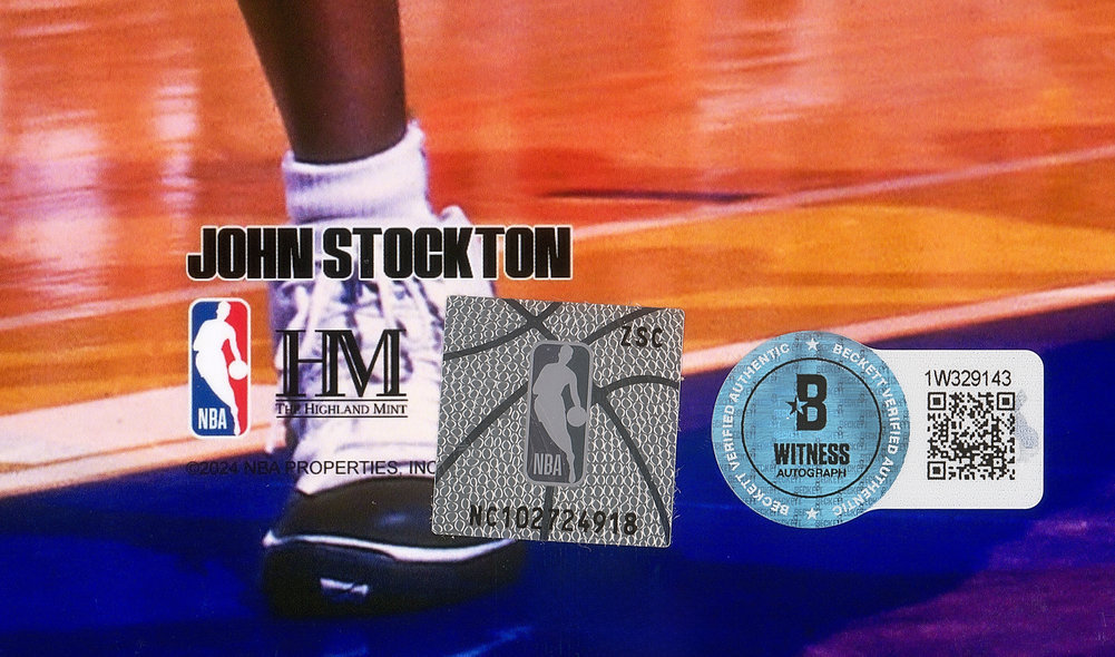 John Stockton Autographed 16X20 Photo Utah Jazz Beckett Beckett Witness #224365 Image a