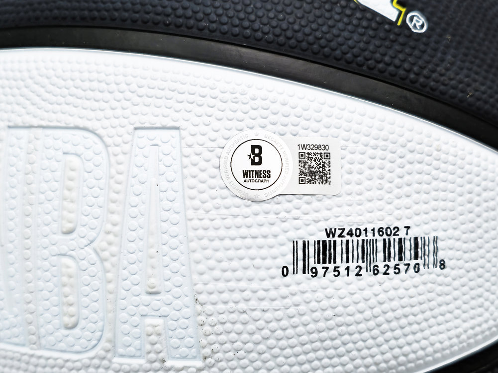 John Stockton Autographed Black & White Team Tribute Utah Jazz Logo Basketball Beckett Beckett Witness #224370 Image a