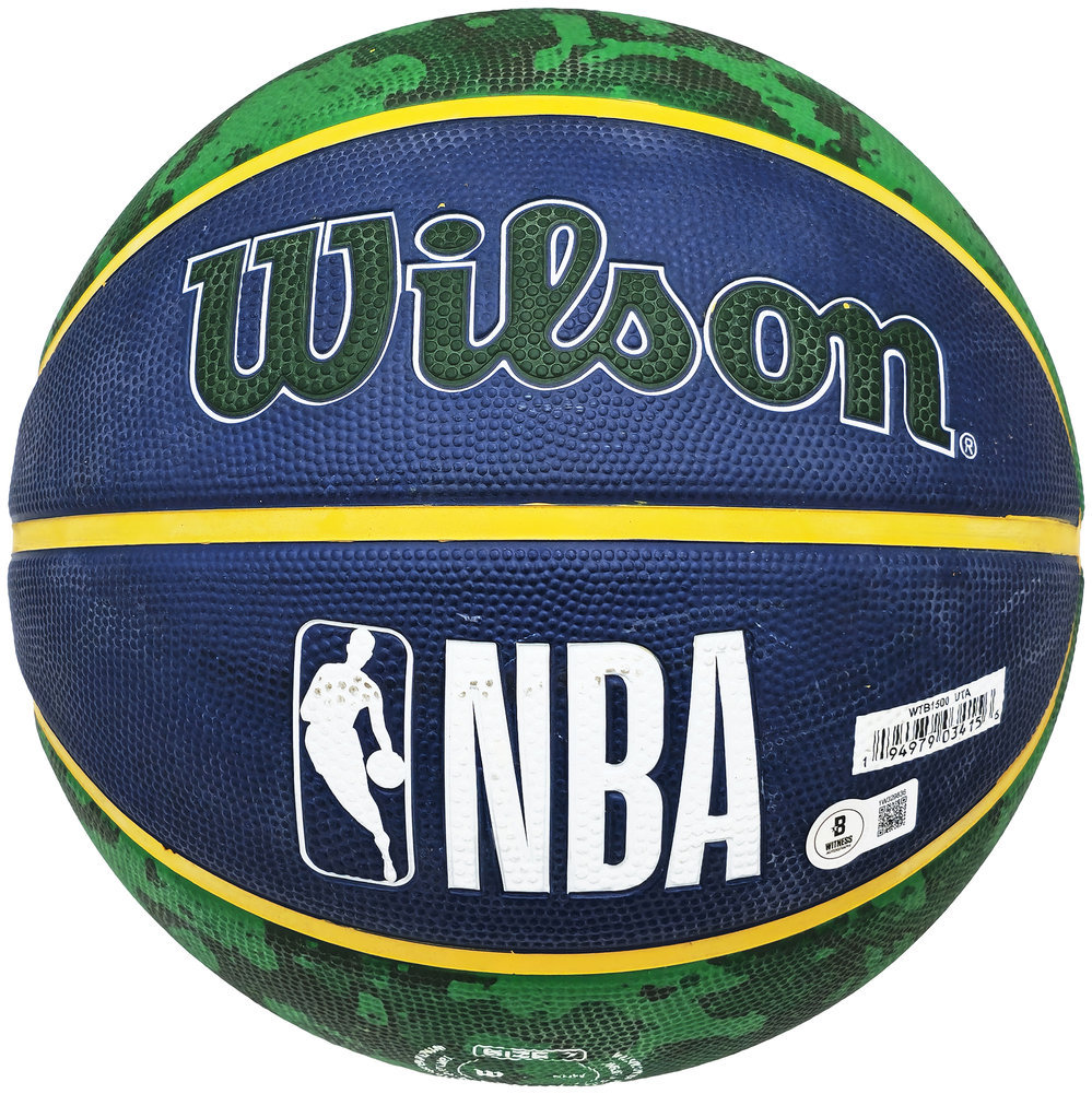 John Stockton Autographed Blue & Green Tie-Dye Utah Jazz Logo Basketball Beckett Beckett Witness #224369 Image a