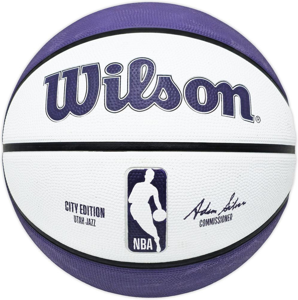 John Stockton Autographed Purple & White City Edition Basketball Utah Jazz Beckett Beckett Witness #224371 Image a
