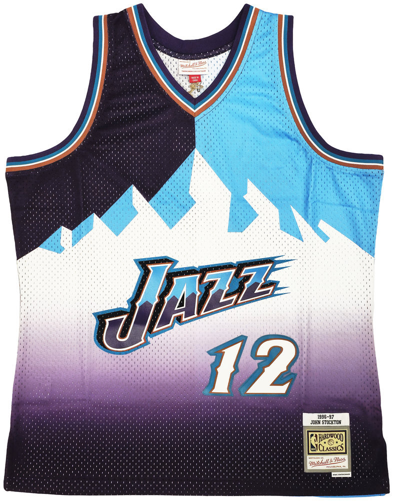 Utah Jazz John Stockton Autographed Blue & Purple Authentic Mitchell & Ness 1996-97 Hardwood Classic Swingman Split Jersey Size Xl Beckett Beckett Witness #224341 Image a
