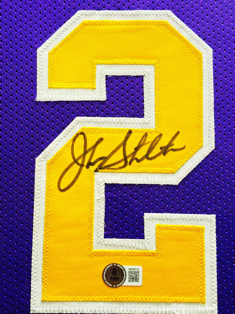 Utah Jazz John Stockton Autographed Framed Purple Jersey Beckett Beckett Witness #230204 Image a
