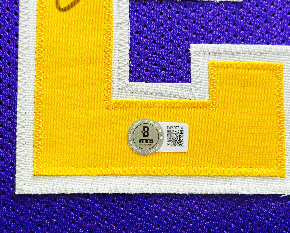 Utah Jazz John Stockton Autographed Framed Purple Jersey Beckett Beckett Witness #230204 Image a