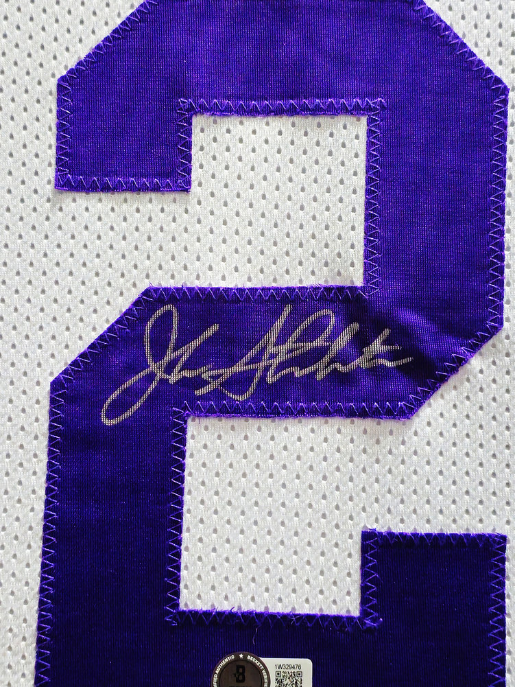 Utah Jazz John Stockton Autographed Framed White Jersey Beckett Beckett Witness #230205 Image a