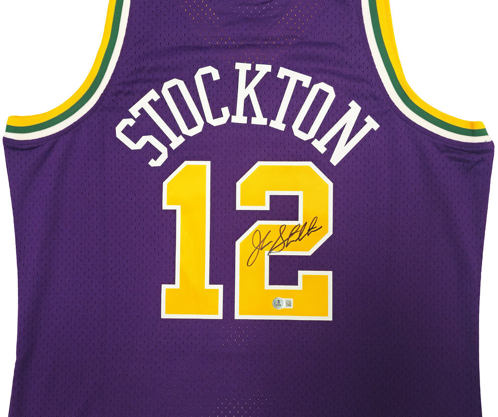Utah Jazz John Stockton Autographed Purple Authentic Mitchell & Ness 1991-92 Hardwood Classic Swingman Jersey Size Xl Beckett Beckett Witness #224355 Image a