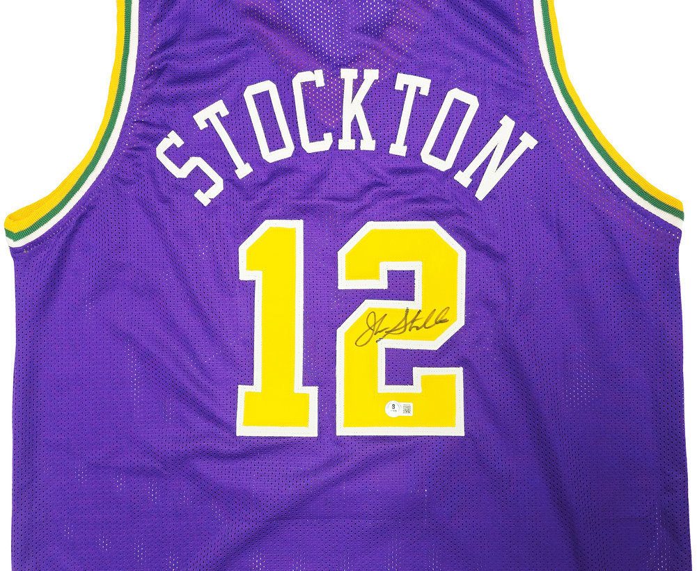 Utah Jazz John Stockton Autographed Purple Jersey Beckett Beckett Witness #224360 Image a