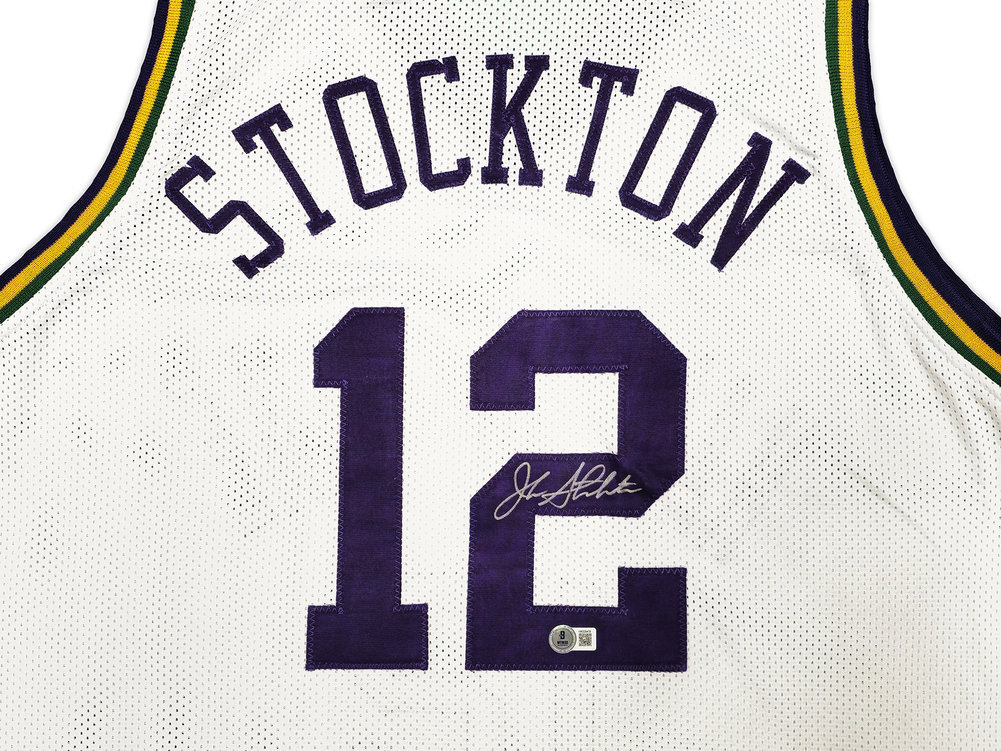 Utah Jazz John Stockton Autographed White Jersey Beckett Beckett Witness #224359 Image a