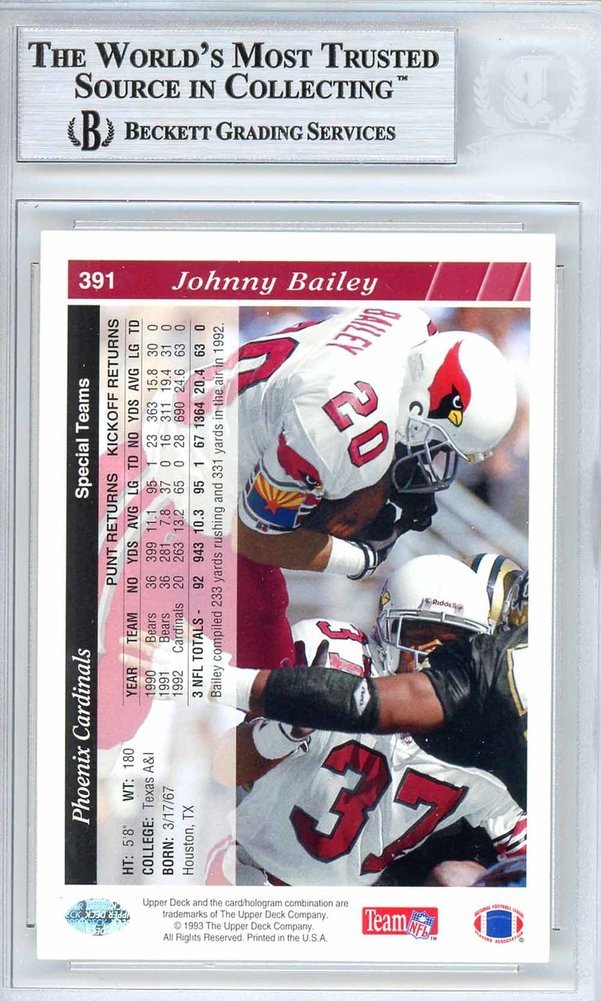 Johnny Bailey Autographed Signed 1993 UDA Card #391 Arizona Cardinals Beckett Beckett Image a