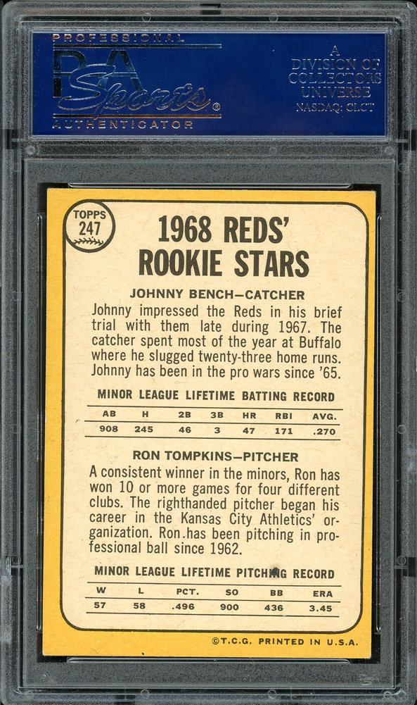 Johnny Bench Autographed Signed 1968 Topps Rookie Card #247 PSA/DNA Image a