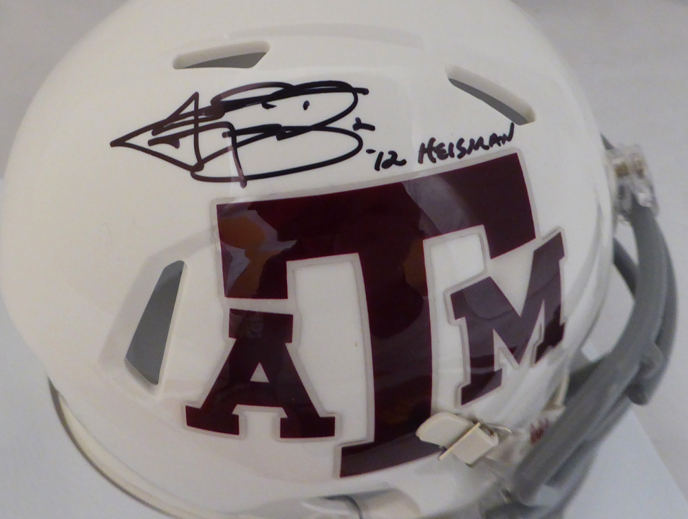 Johnny Manziel Autographed Signed Texas A&M Aggies White Speed Mini Helmet 12 Heisman Beckett Beckett Image a