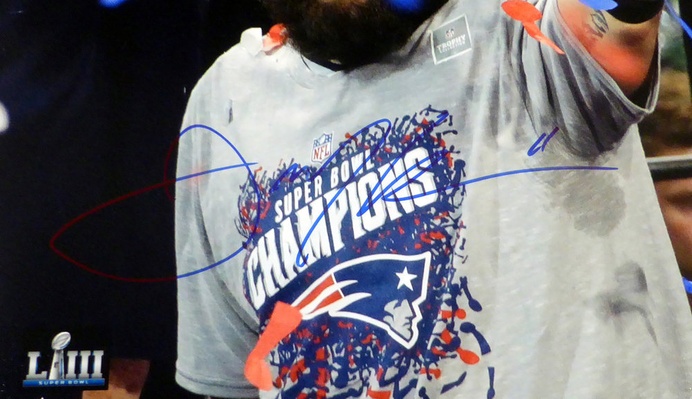 Julian Edelman Autographed Signed 16X20 Photo New England Patriots Super Bowl Liii Trophy Beckett Beckett Image a