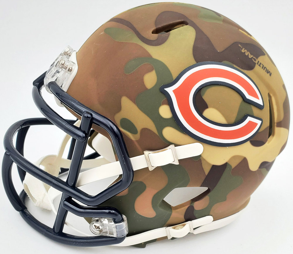 Justin Fields Autographed Signed Chicago Bears Camo Speed Mini Helmet Beckett Beckett Qr Image a