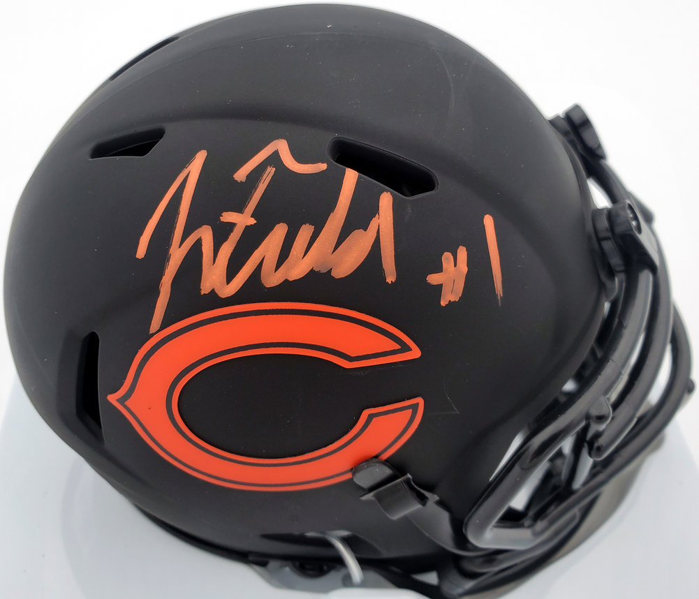 Justin Fields Autographed Signed Chicago Bears Eclipse Black Speed Mini Helmet Beckett Beckett Qr Image a