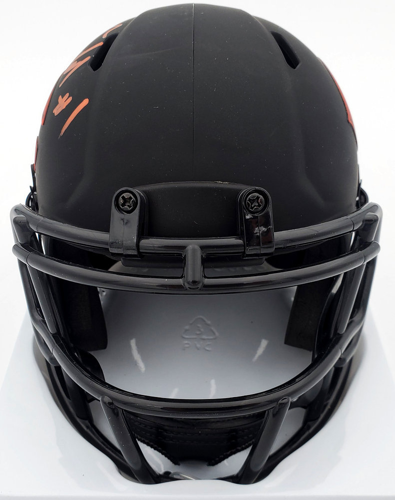 Justin Fields Autographed Signed Chicago Bears Eclipse Black Speed Mini Helmet Beckett Beckett Qr Image a