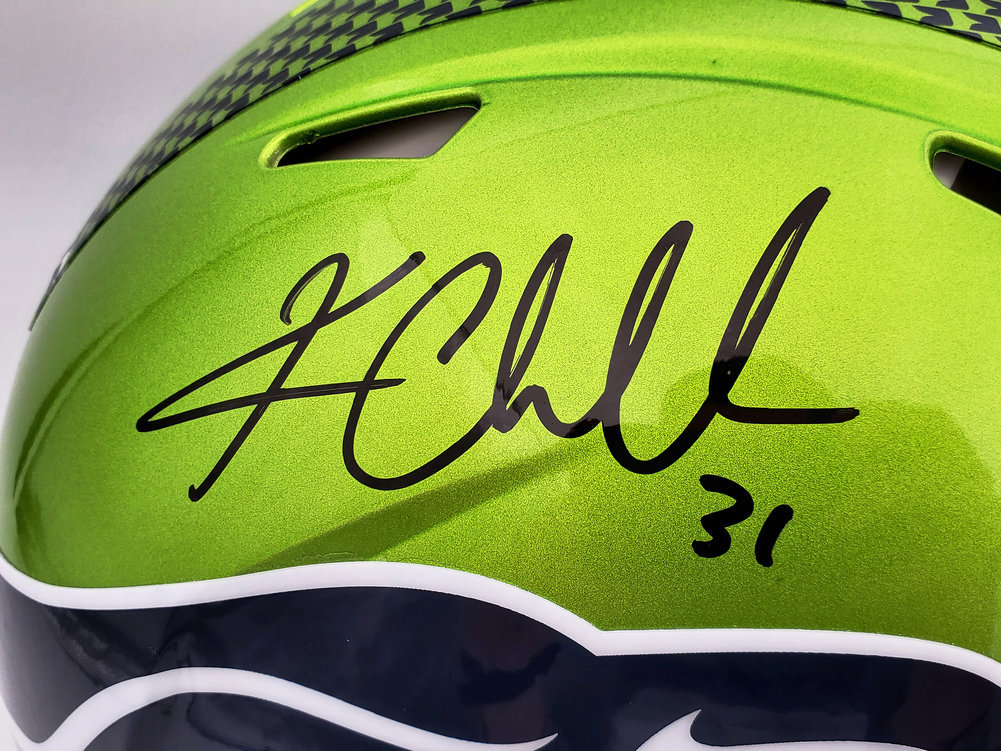 Kam Chancellor Autographed Seattle Seahawks Flash Green Full Size Authentic Speed Helmet "Sb Champs" Mcs Holo #197182 Image a