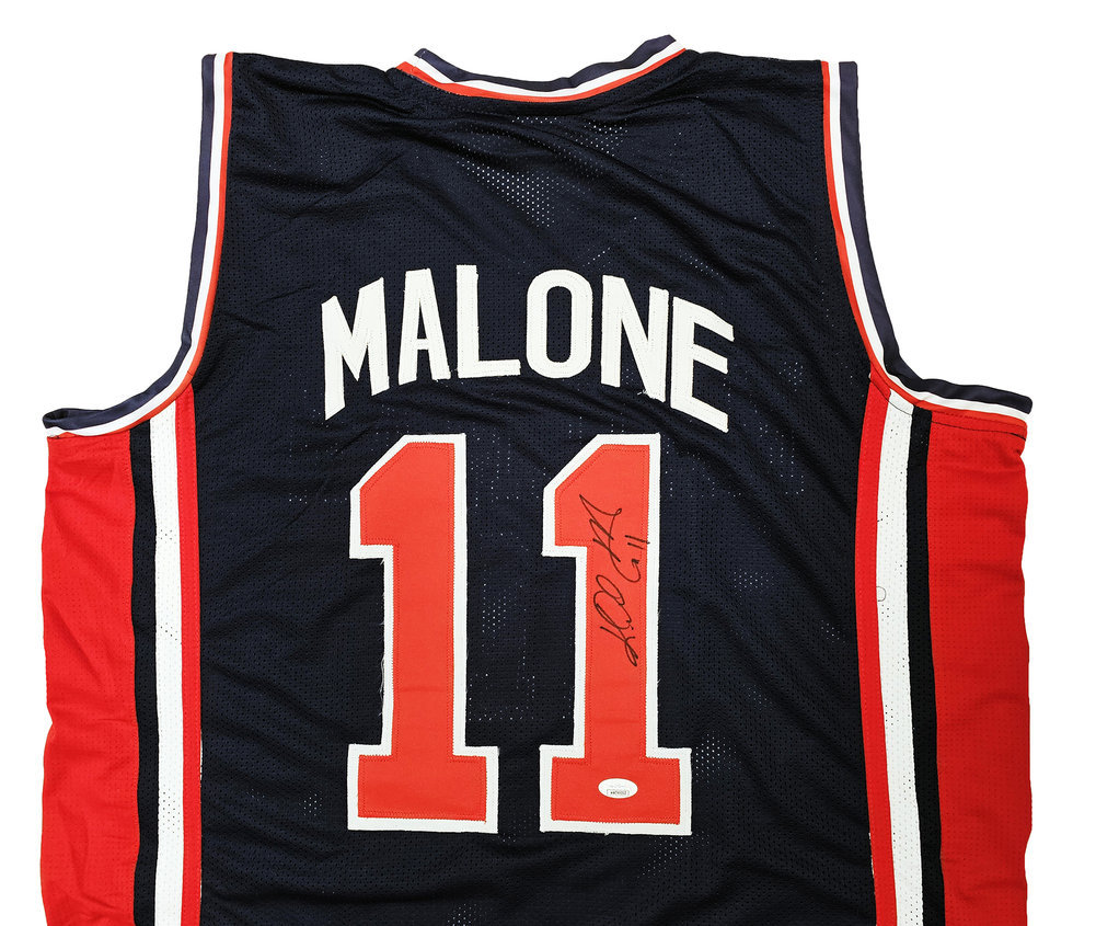 Team Usa Karl Malone Autographed Blue Jersey JSA Image a