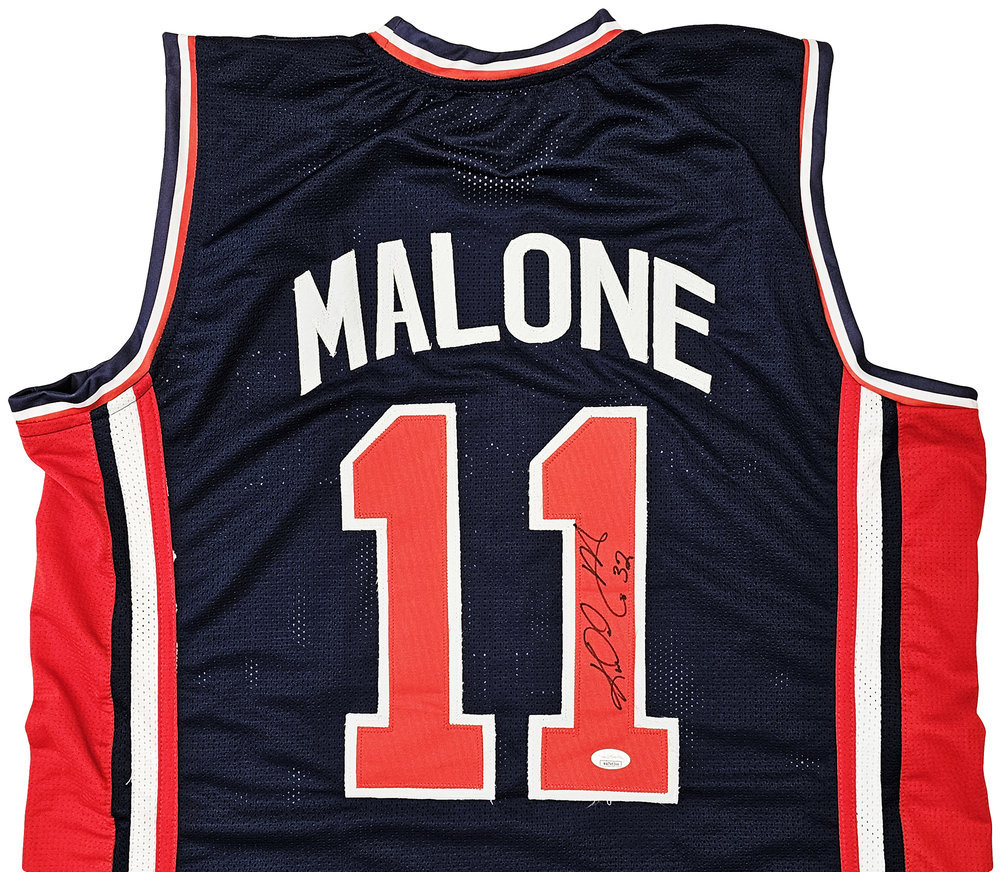 Team Usa Karl Malone Autographed Blue Jersey JSA Image a