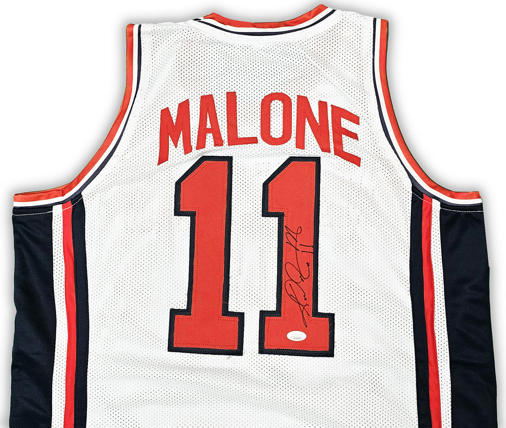 Team Usa Karl Malone Autographed White Jersey JSA Image a