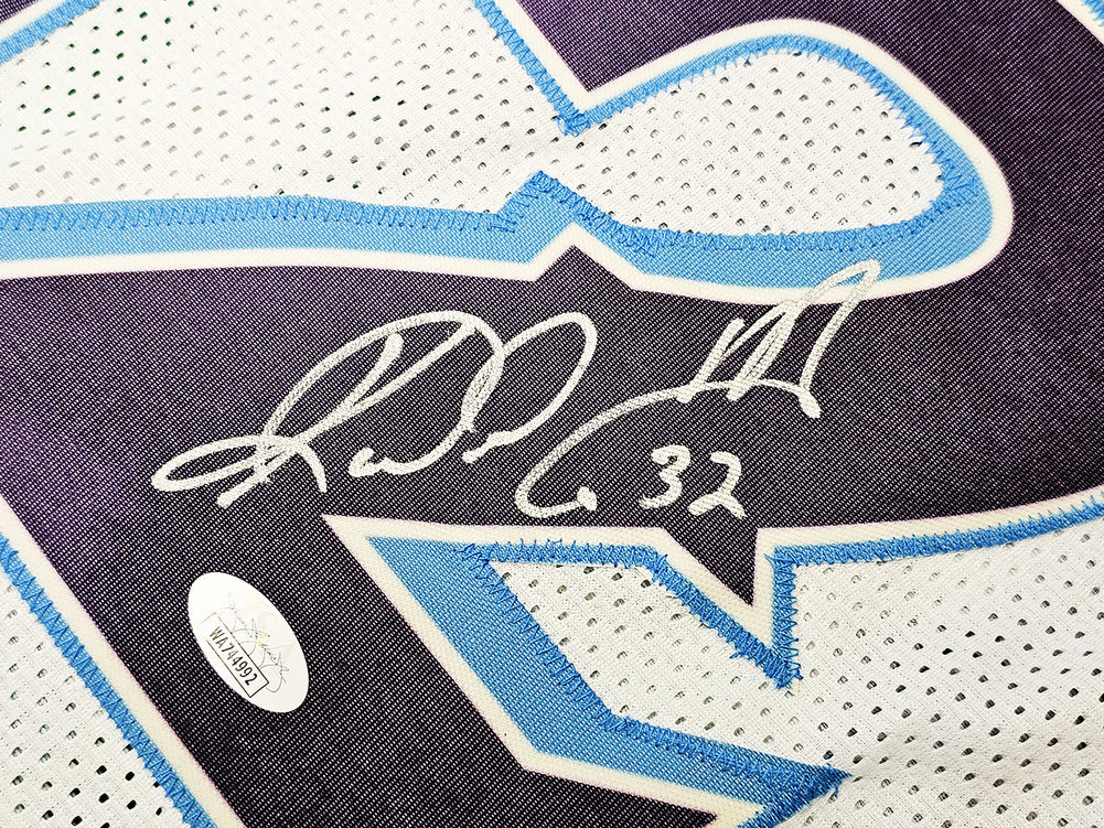 Utah Jazz Karl Malone Autographed White Jersey JSA Image a