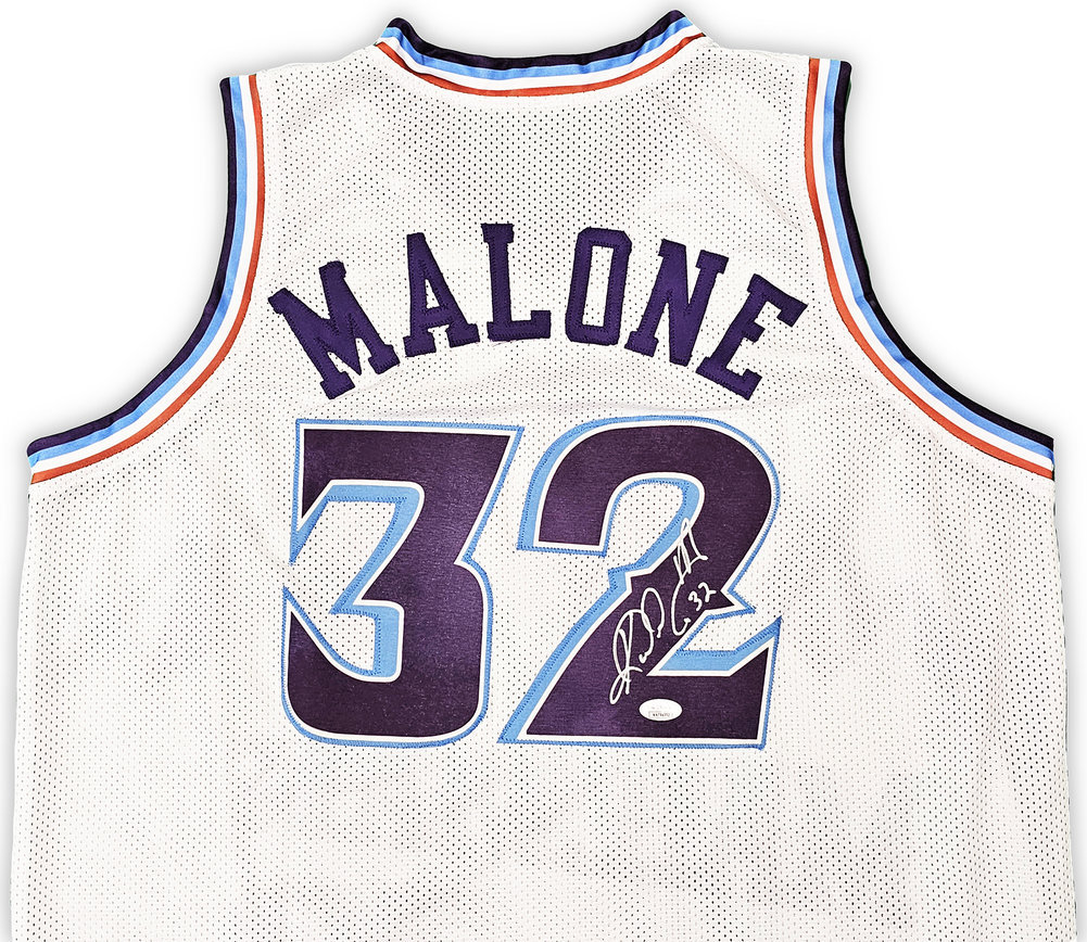 Utah Jazz Karl Malone Autographed White Jersey JSA Image a