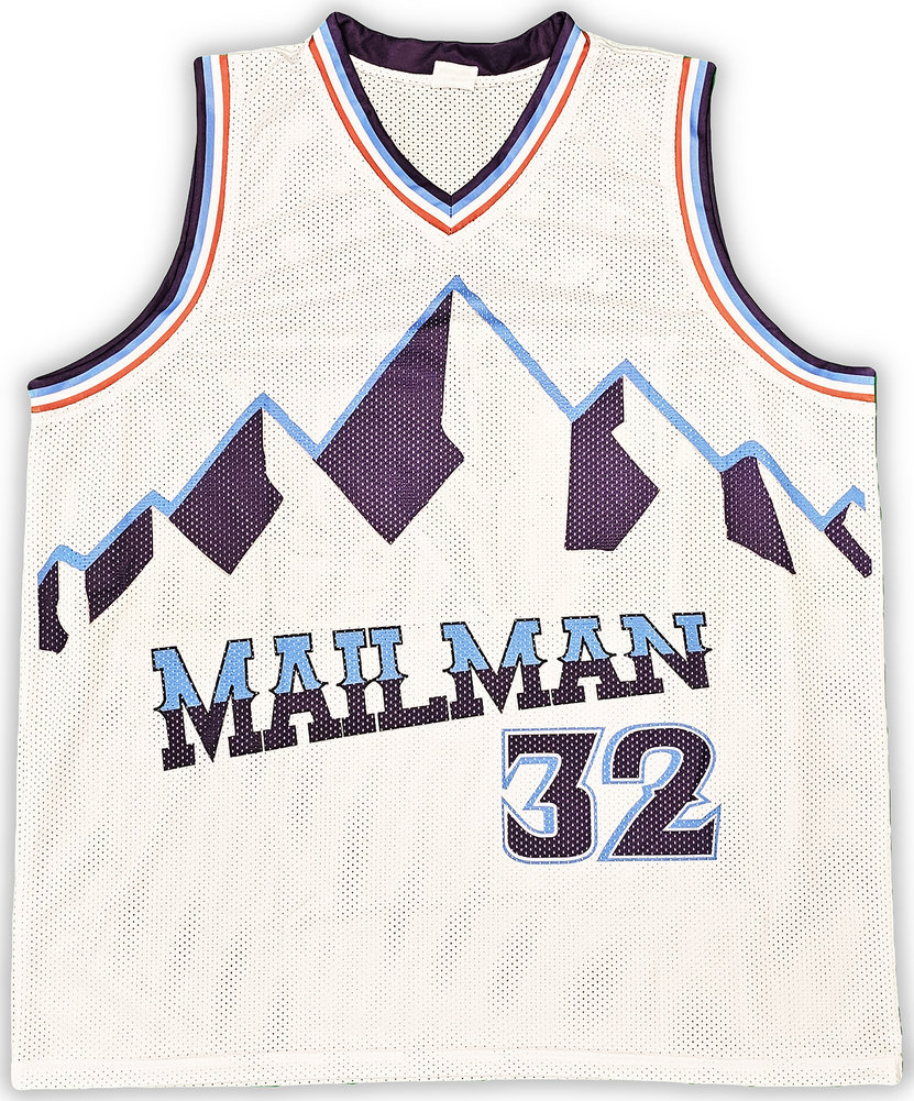 Utah Jazz Karl Malone Autographed White Jersey JSA Image a