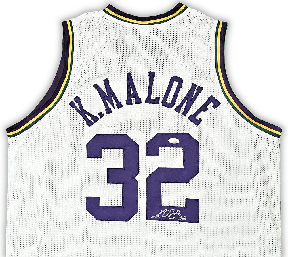Utah Jazz Karl Malone Autographed White Jersey JSA Image a