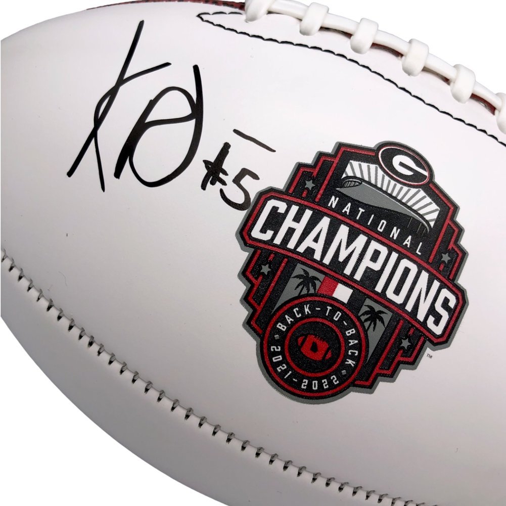 Kelee Ringo Autographed Signed Georgia Bulldogs Back-To-Back Champions Logo White Panel Football - Beckett Authentic Image a