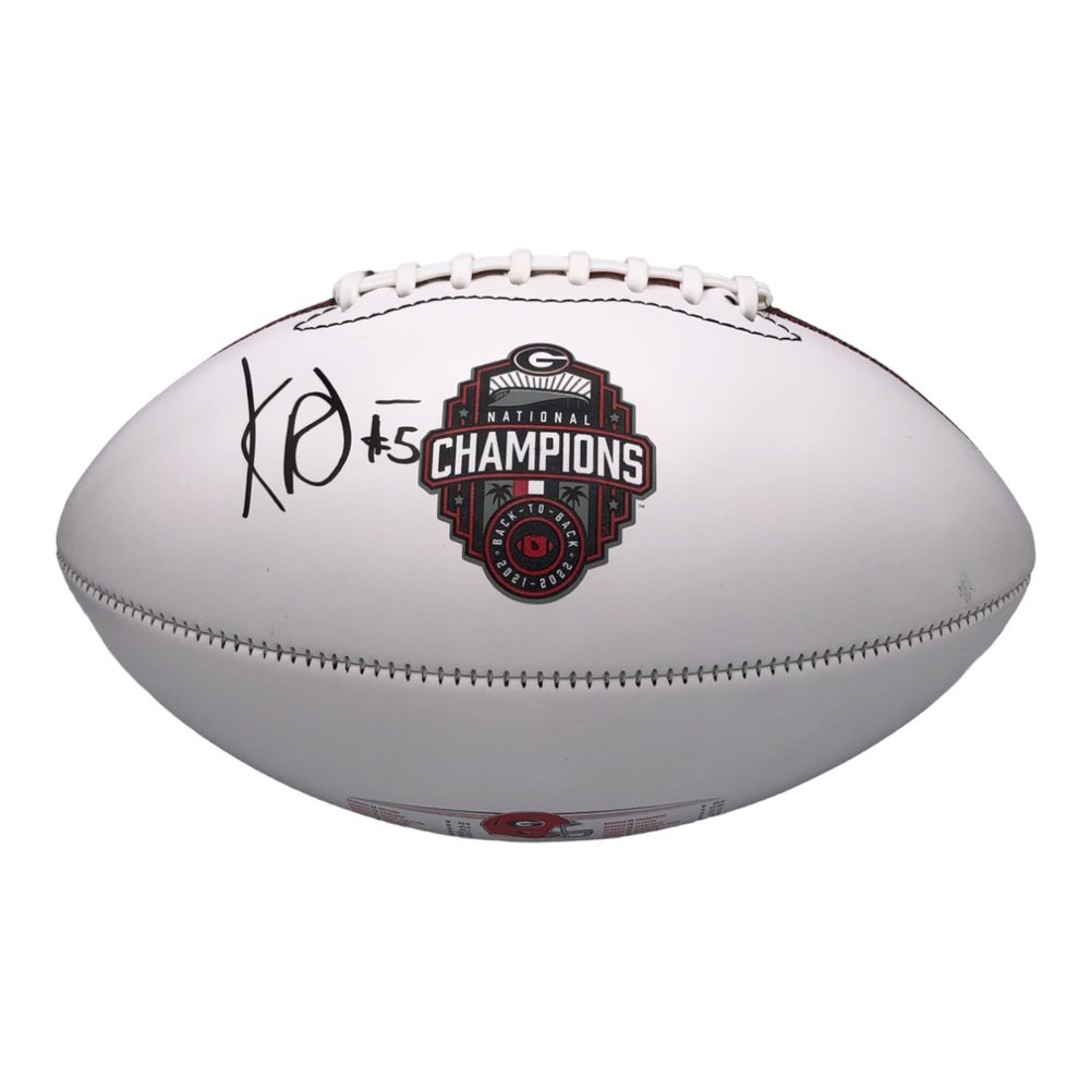 Kelee Ringo Autographed Signed Georgia Bulldogs Back-To-Back Champions Logo White Panel Football - Beckett Authentic Image a