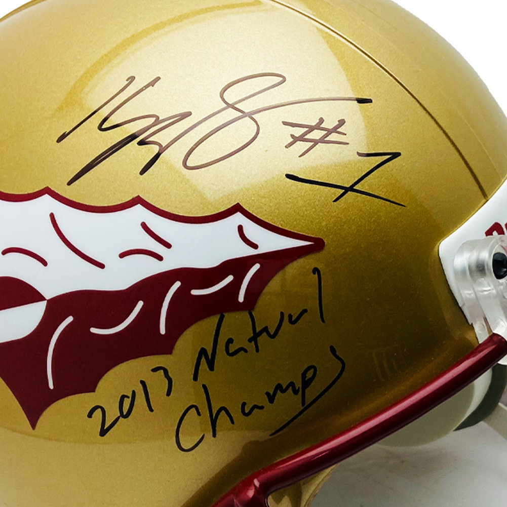 Kelvin Benjamin Autographed Signed Florida State Seminoles Riddell Full Size Replica Helmet - 2013 National Champs Inscription - Beckett Authentication Image a