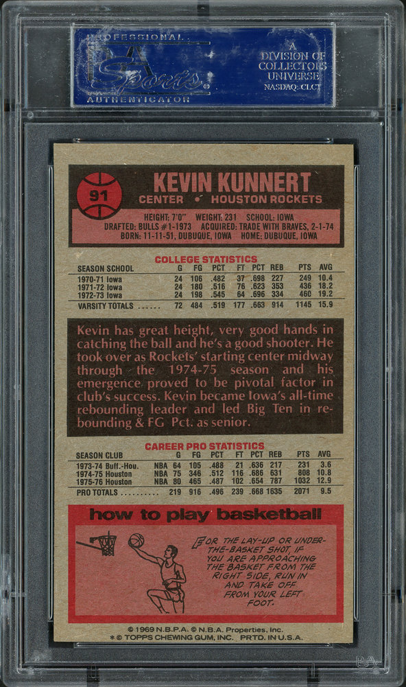 Kevin Kunnert Autographed 1976 Topps Card #91 Houston Rockets PSA/DNA Image a