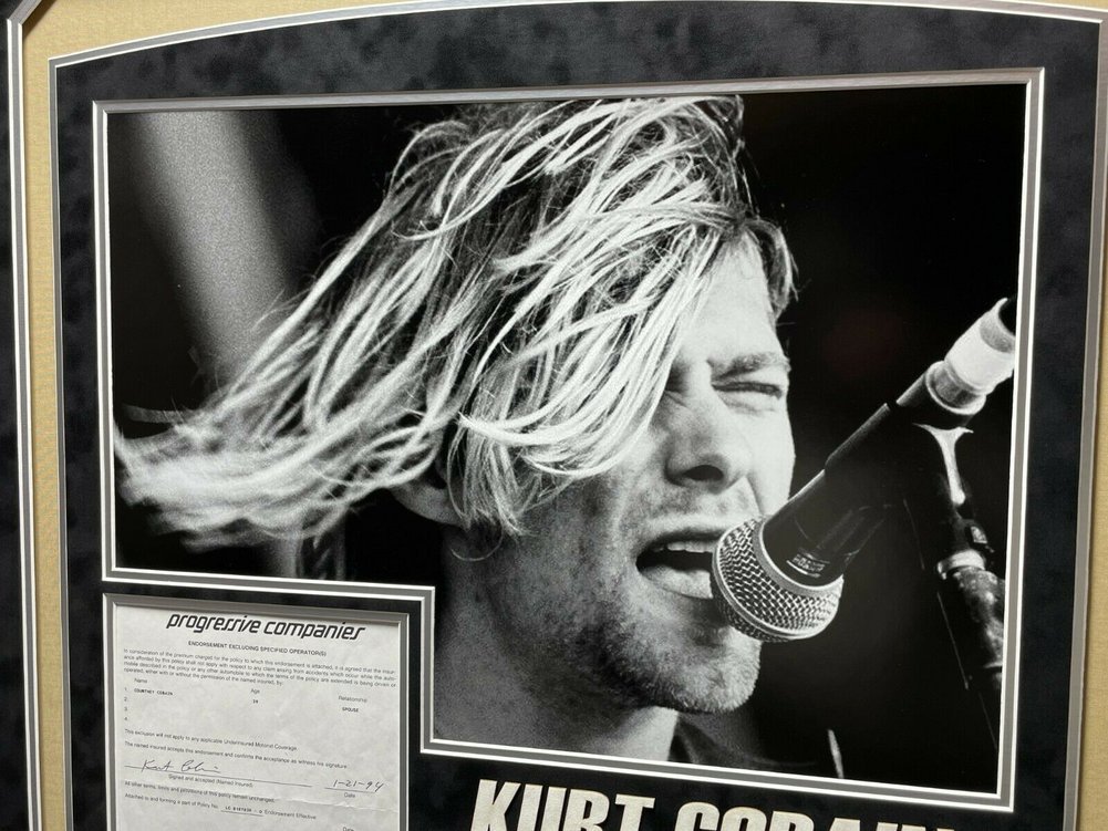 Kurt Cobain Autographed Signed Hand Car Insurance Policy Letter Framed JSA COA Autograph Image a