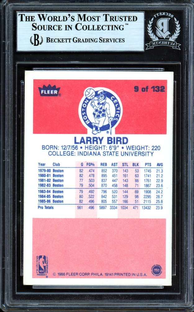 Larry Bird Autographed Signed 1986-87 Fleer Card #9 Boston Celtics Beckett Beckett Image a