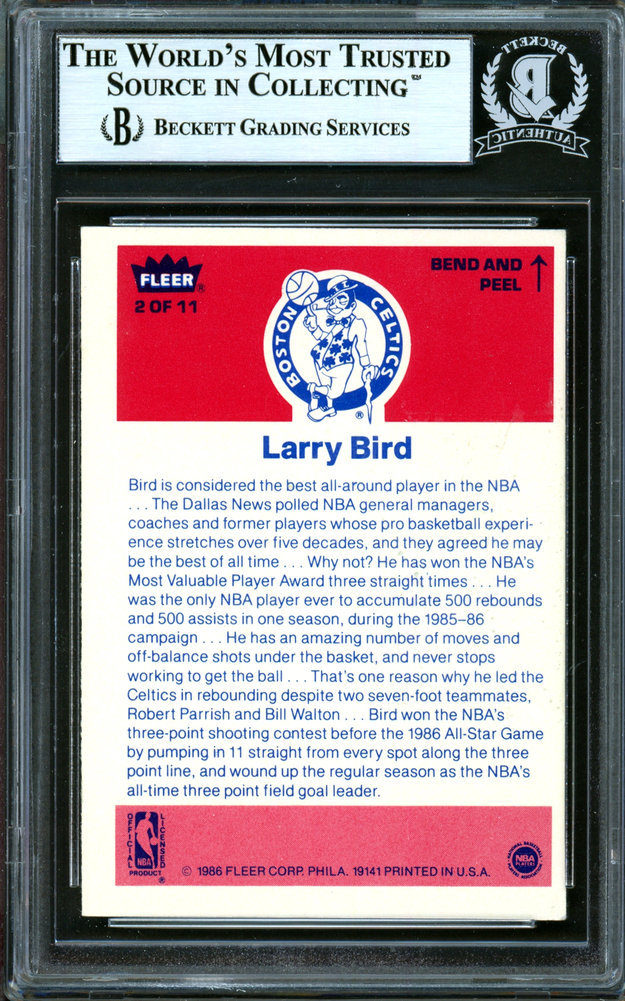 Larry Bird Autographed Signed 1986-87 Fleer Sticker Card #2 Boston Celtics Beckett Beckett Image a
