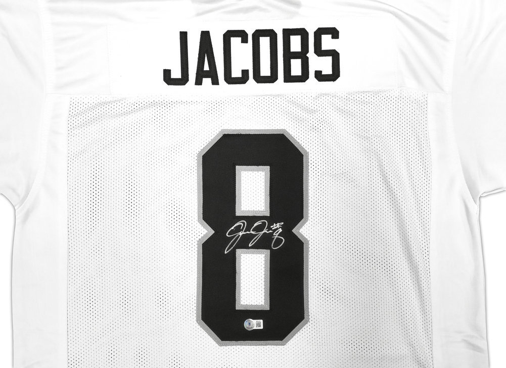 Las Vegas Raiders Josh Jacobs Autographed Signed White Jersey Beckett Beckett Witness #222008 Image a