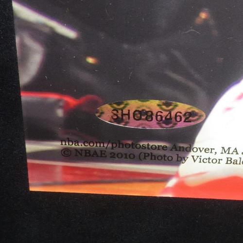 Lebron James Autographed Signed , Dwyane Wade And Chris Bosh Miami Heat Deluxe Framed 16X20 Photo - UDA UDA Image a