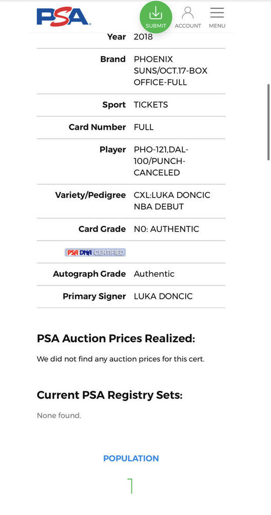 Luka Don?I? Autographed Signed NBA Debut Ticket Stub PSA/DNA Slabbed 10/17/2018 Mavs Image a