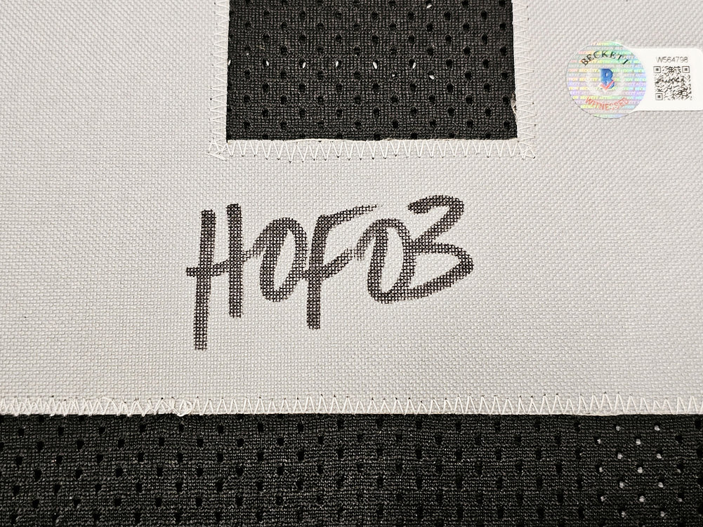 Los Angeles Raiders Marcus Allen Autographed Signed Black Jersey "HOF 03" Beckett Beckett Witness #215672 Image a