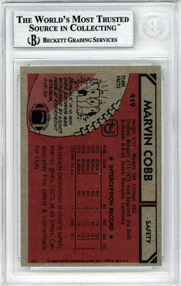 Marvin Cobb Autographed 1980 Topps Card #419 Cincinnati Bengals Beckett Beckett Image a