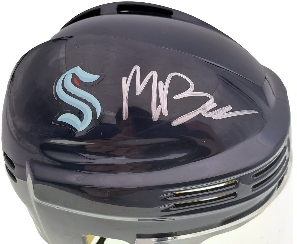 Matty Beniers Autographed Seattle Kraken Blue Mini Helmet Fanatics Holo #197214 Image a