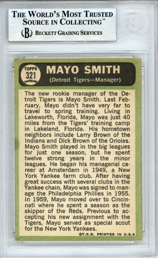 Mayo Smith Autographed 1967 Topps Card #321 Detroit Tigers Beckett Beckett Image a