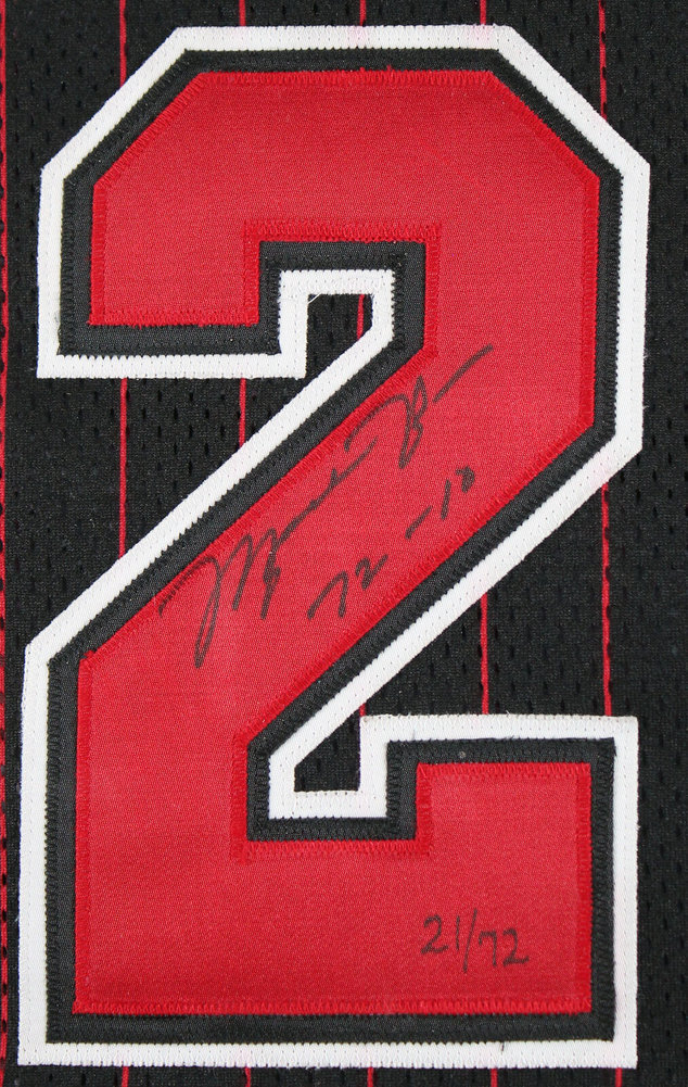 Michael Jordan Autographed Signed Bulls 72-10 Black Champion Framed Jersey UDA Image a