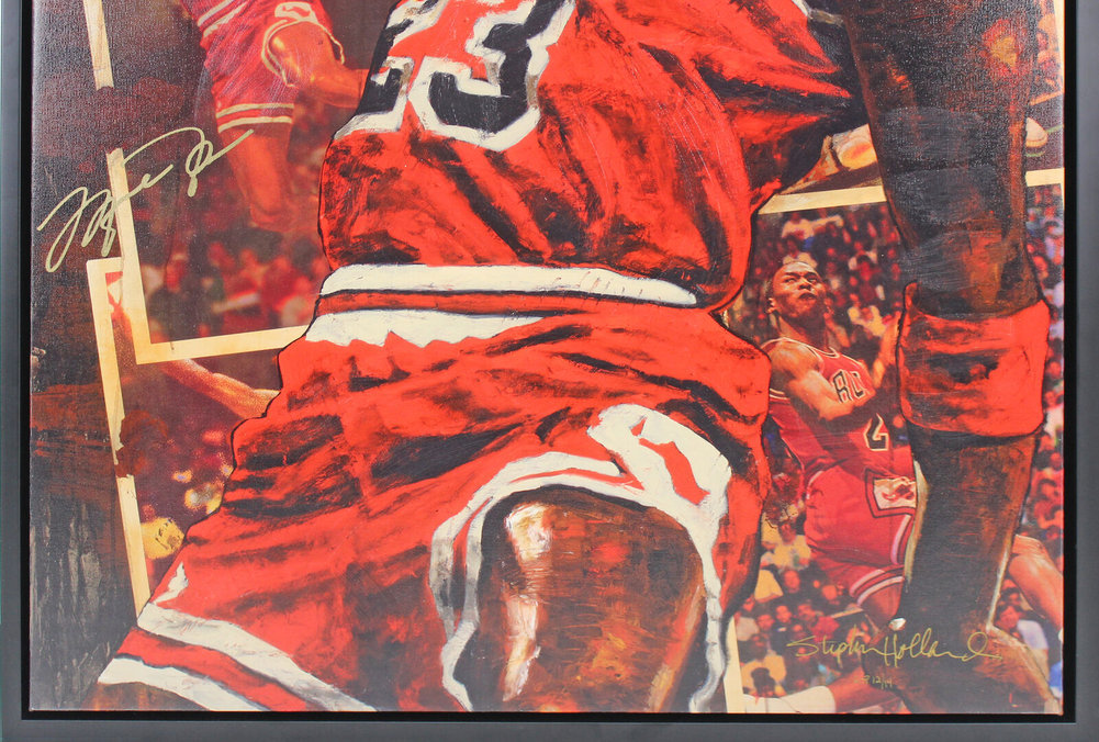 Michael Jordan Autographed Signed Bulls & Framed 27X41 Canvas Holland As Proof #12/14 UDA Image a