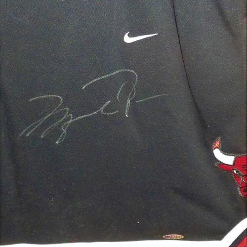 Michael Jordan Autographed Signed Chicago Bulls (Black #23) Shorts Deluxe Framed Uniform - UDA UDA Image a