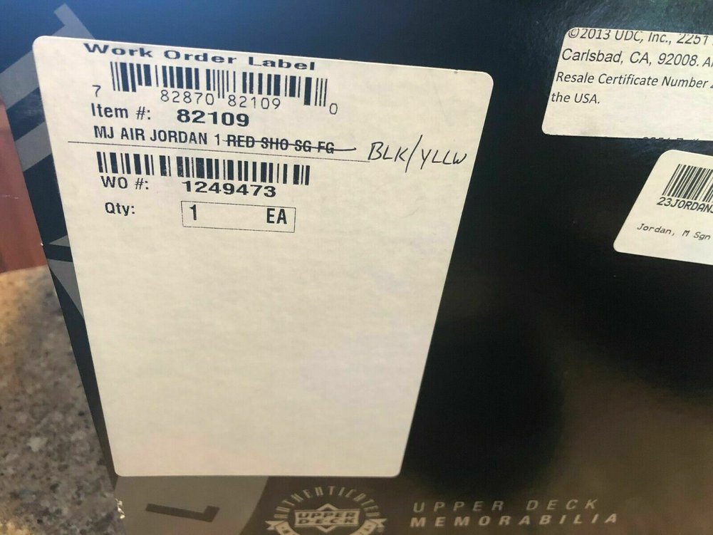 Michael Jordan Autographed Signed UDA UDA Autograph Black & Yellow 4 Shoes 1/23 W/Box Image a