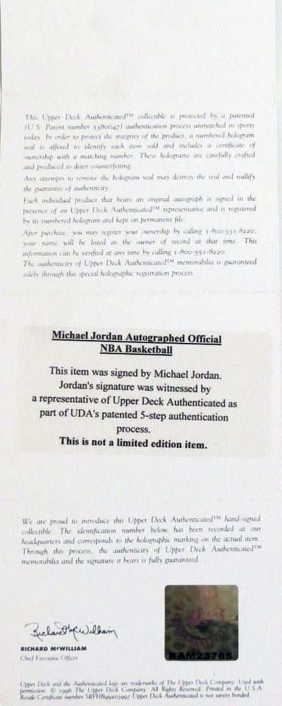 Michael Jordan Autographed Signed Chicago Bulls NBA Game Ball UDA UDA Authenticated Bam23765 Image a