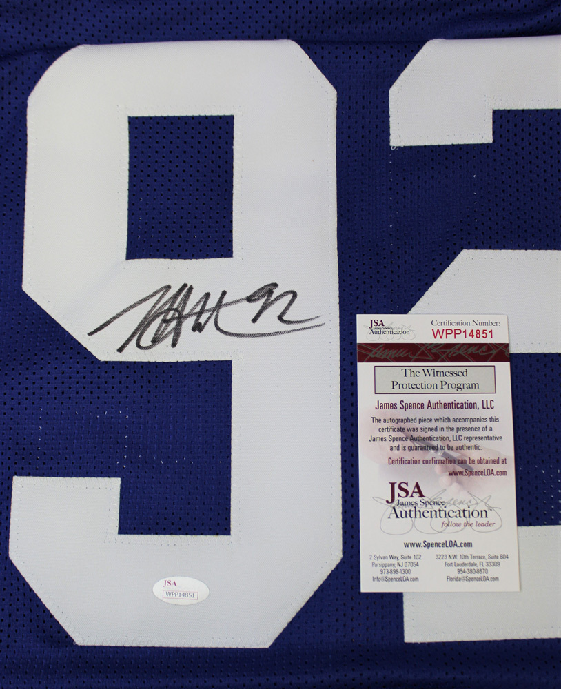 Michael Strahan Autographed Signed New York Giants Blue Football Jersey- JSA Authentic